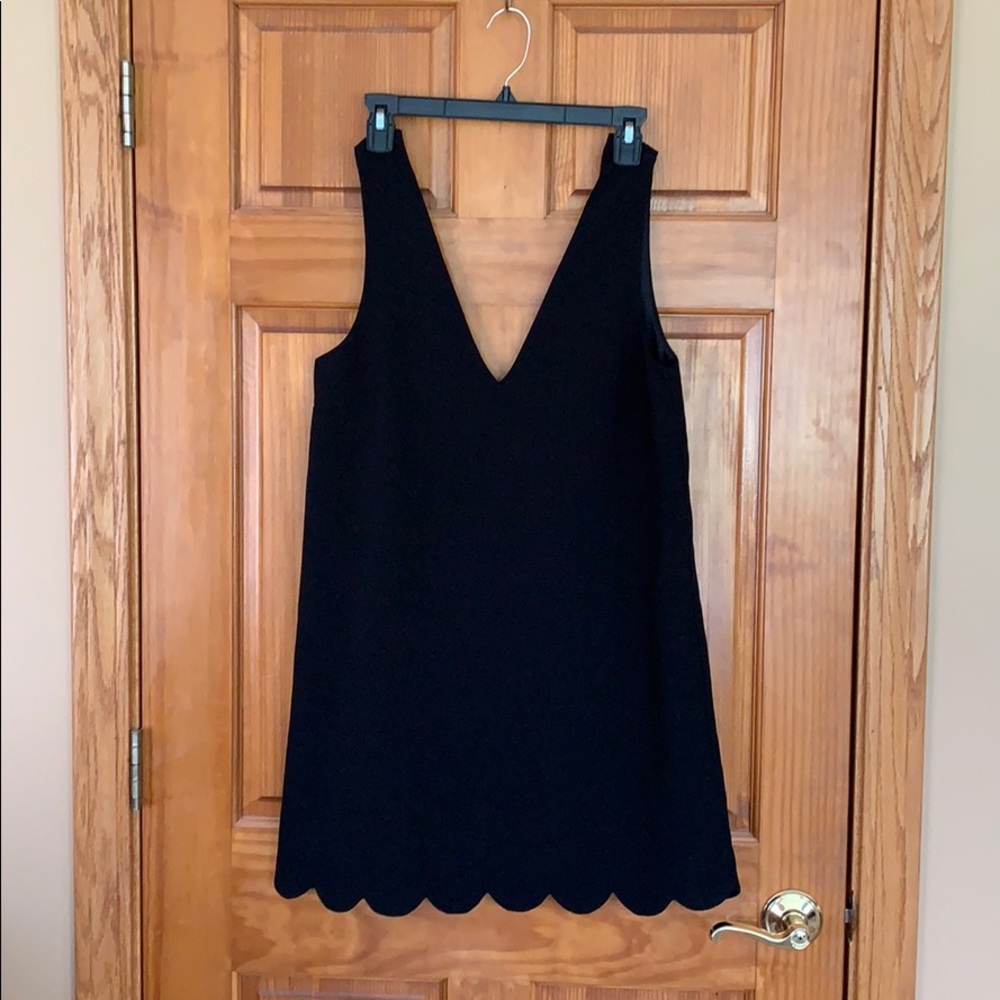 Tobi Black V Neck Dress with Scalloped Hem Medium